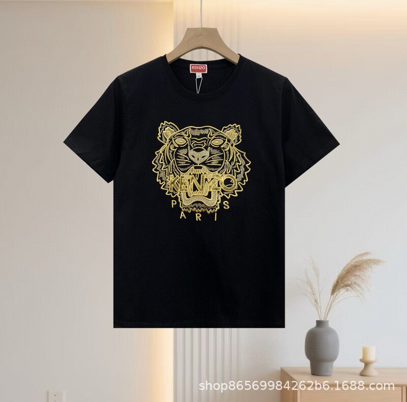 KE N タイガーヘッド カップルスタイル レター刺繍 タイガーヘッド ラウンドネック 半袖 Tシャツ クロスボーダー限定|undefined