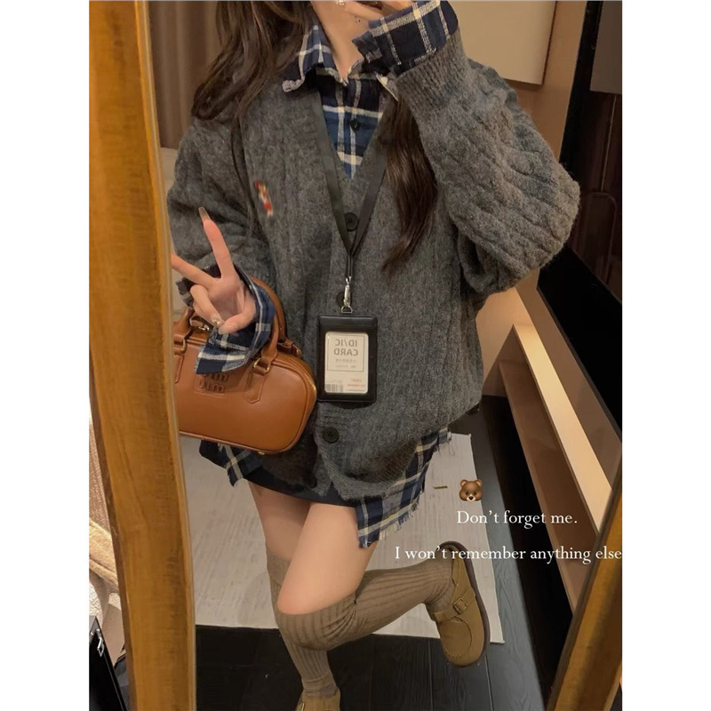 濮院毛衫厂 韩版宽松软糯v领针织开衫上衣慵懒毛衣学院百搭外套女|undefined