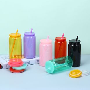 Color PC plastic cup 16oz plastic mason cup eco-friendly jelly color sipper cup portable drop-resistant hand cup