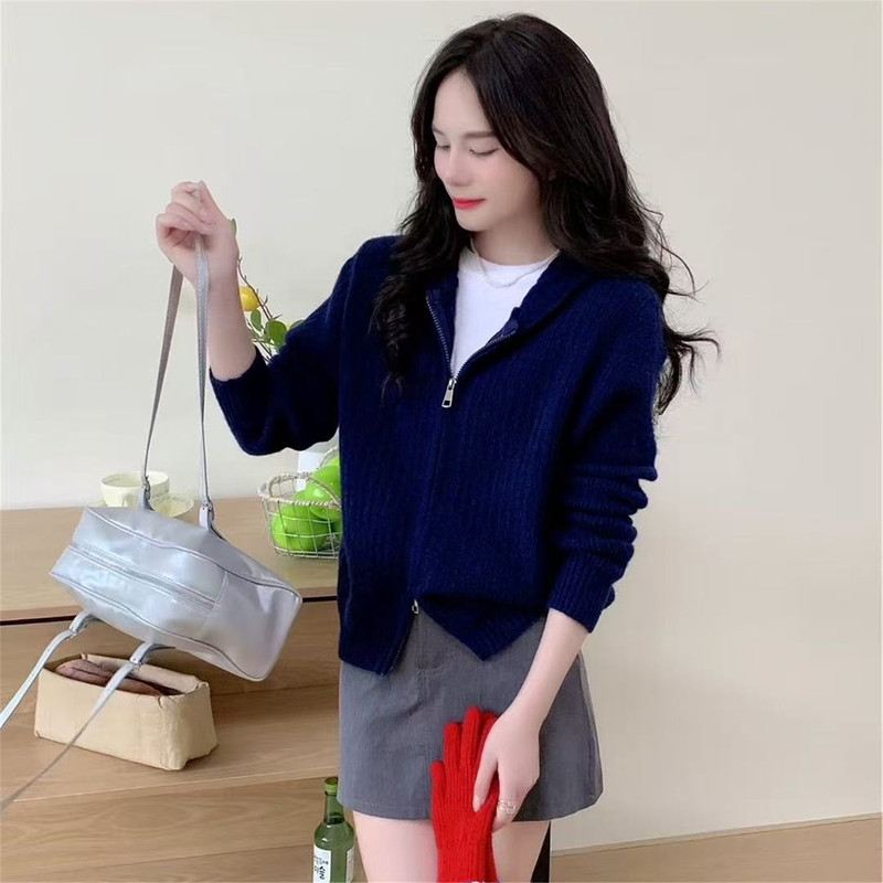 连帽拉链毛衣外套女2025秋冬新款时尚百搭宽松外穿针织开衫上衣潮|undefined