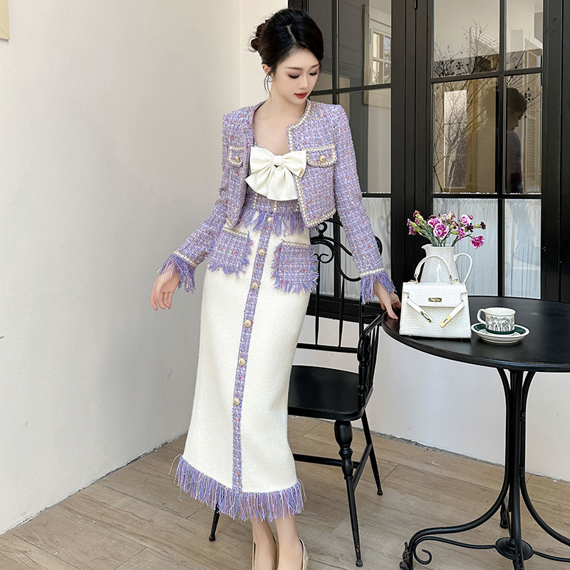 Autumn And Winter Style Women's Sweet Temperament Bow Tube Top Suspender Top Tweed Overalls11203