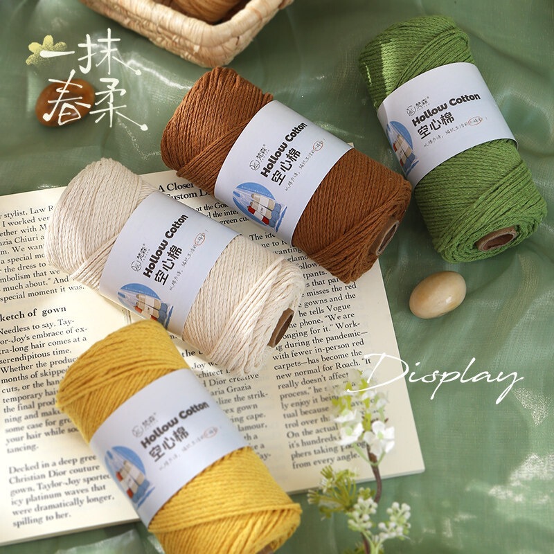 2mm Combed Hollow Cotton Yarn, Hard Round Strand Yarn for Handmade Knitting, DIY Crochet, and Bag Making 2mm Combed Hollow Cotton Yarn, Hard Round Strand Yarn for Handmade Knitting, DIY Crochet, and Bag Making