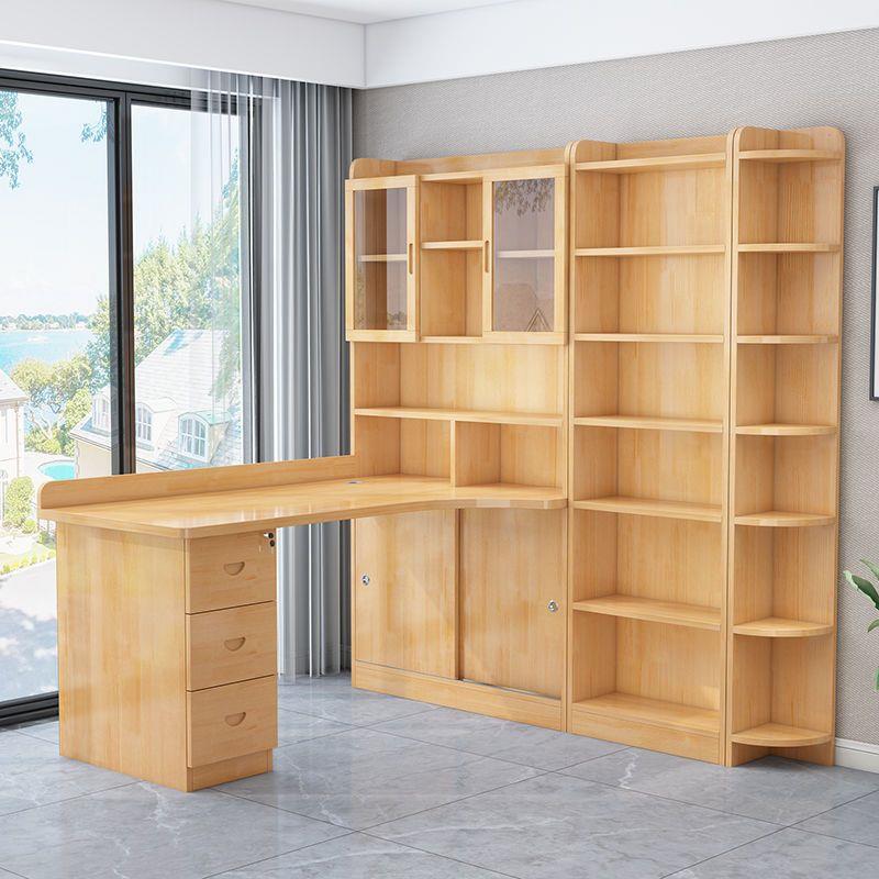 Solid Wood Corner Desk with Bookshelf, Integrated Bedroom Computer Desk Set, Home Children's Study Desk, Simple Study Table