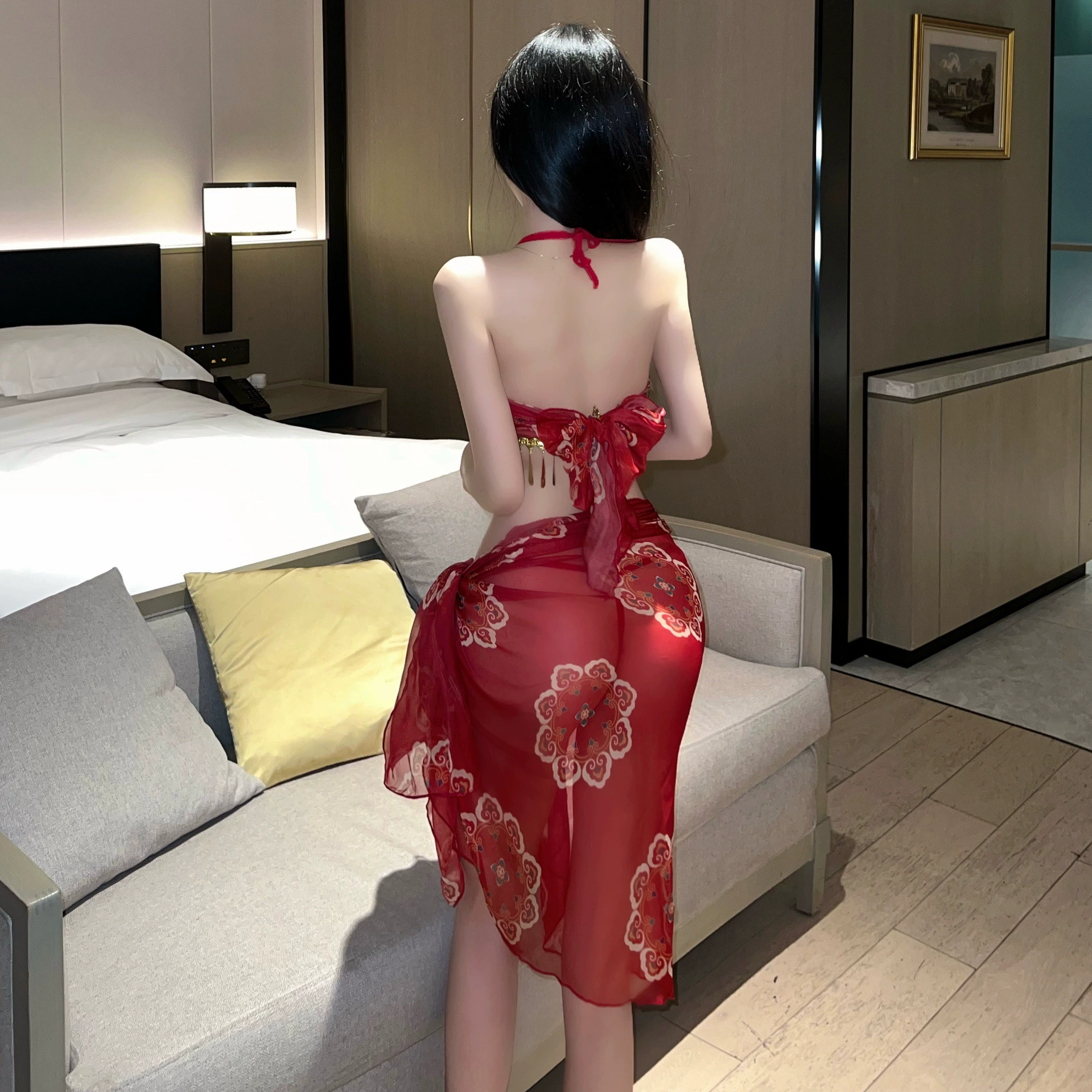 Сексуальное прозрачное нижнее белье, Hanfu, топ-труба, комплект