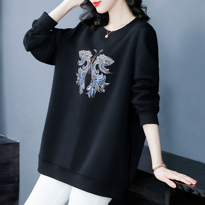 Осенне-зимняя повседневная универсальная толстовка с круглым вырезом для женщин 125kg года, свободная облегающая куртка-топ больших размеров