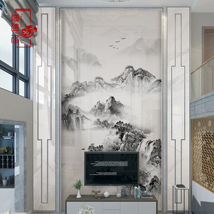 Compound Building Villa Living Room TV Background Wall Microcrystalline New Chinese Landscape Painting Rock Plate Artificial Marble Video Wall