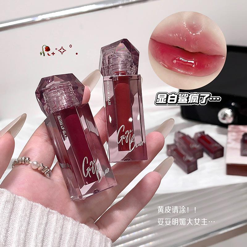 Gege bear cristal de diamante de agua esmalte labial brillante color duradero sin decoloración sin taza pura invierno otoño lápiz labial cosméticos