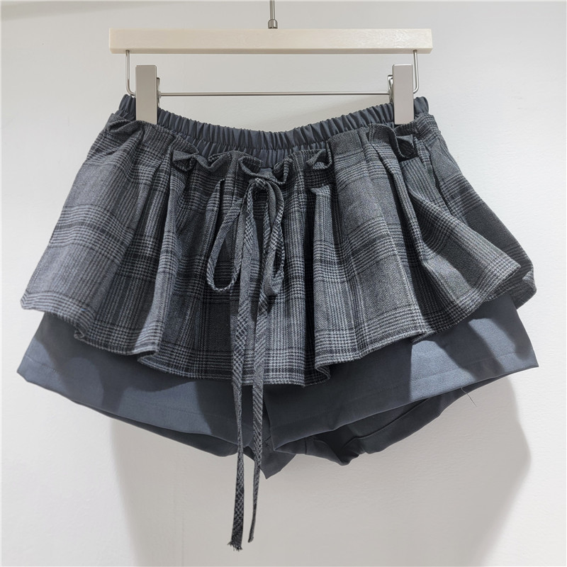 Pantalón Falda de Capas para Mujer de Algodón y Poliéster Diseño con Lazo, De Tiro Medio