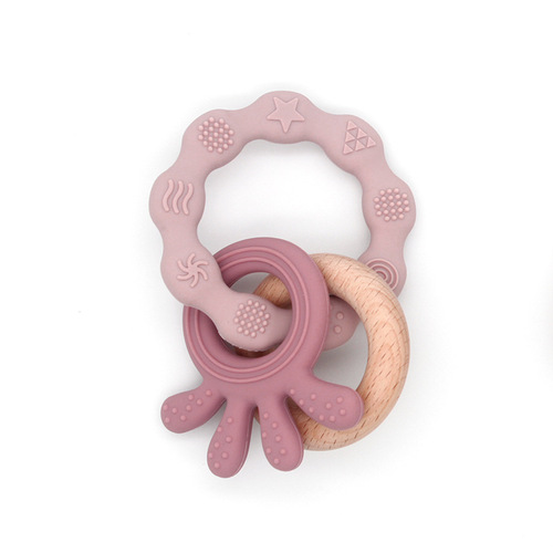 New Octopus Maple Wood Baby Teether Food-Grade Baby Grinding Toy Silicone Baby Intelligent Toy