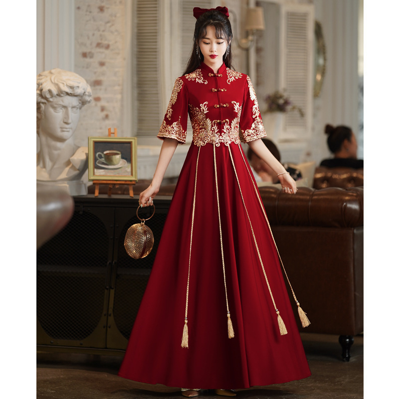 Plus-Size Wedding Dress for the Bride, Spring Wedding Engagement Dress, Chinese-Style Xiuhe Dress, Long Red Cheongsam for Toasting Plus-Size Wedding Dress for the Bride, Spring Wedding Engagement Dress, Chinese-Style Xiuhe Dress, Long Red Cheongsam for Toasting