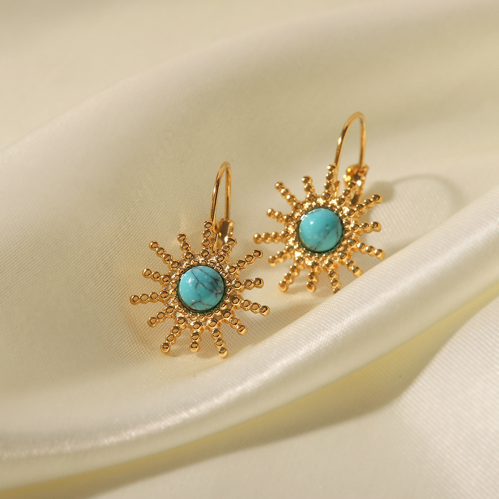 Vintage Style Geometric Stainless Steel Gold Plated Turquoise Earrings 1 Pair