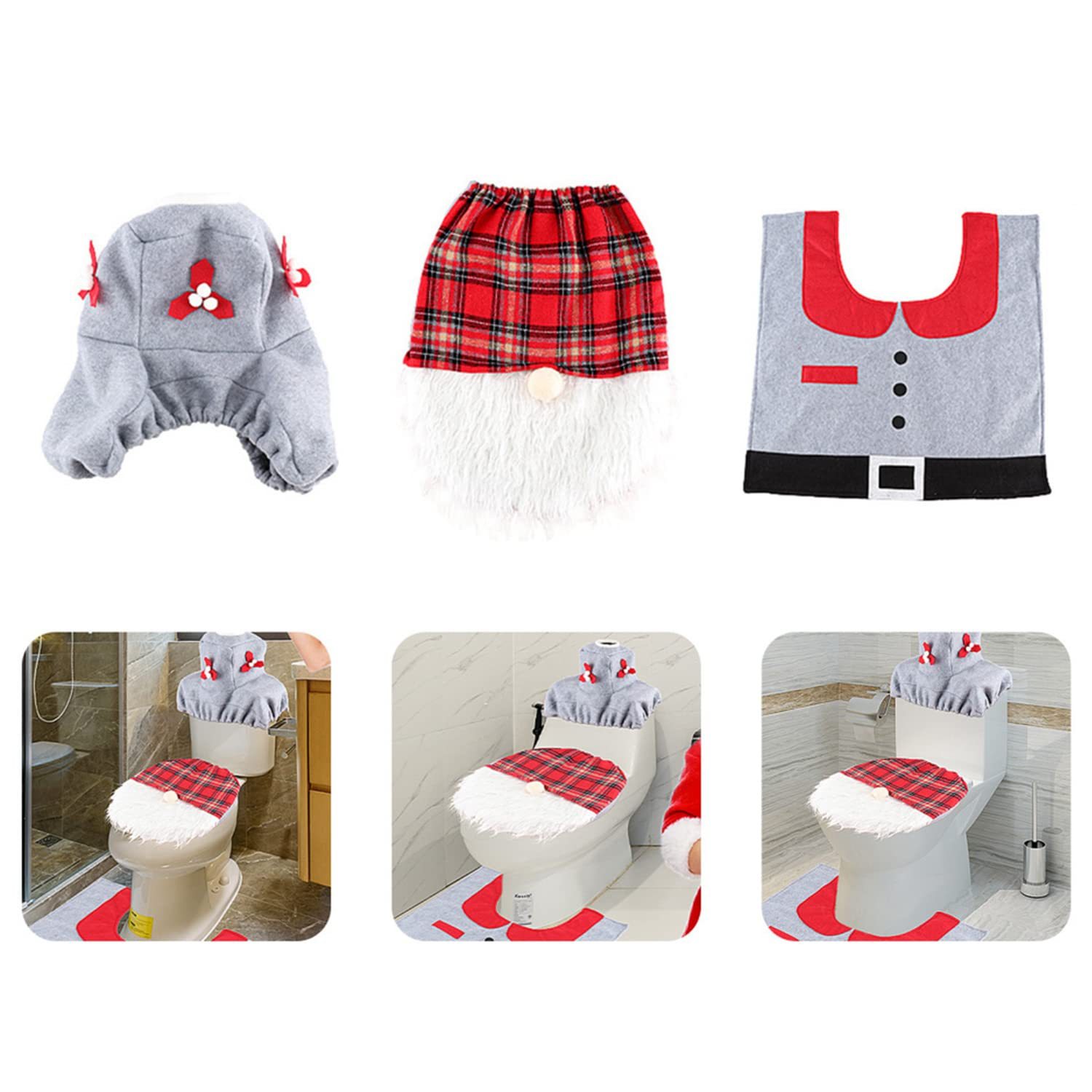 Venta caliente transfronteriza cubierta de inodoro de Navidad muñeca sin rostro conjunto de tres piezas decoraciones de baño de Santa Claus suministros de Navidad