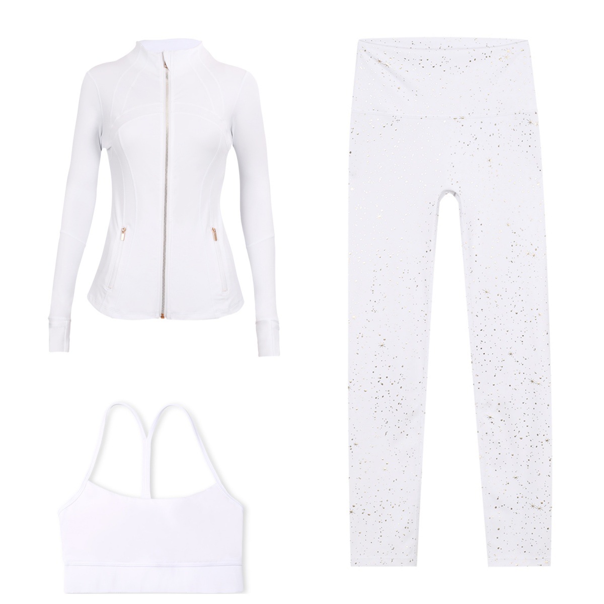 Women's Workout Set Gold Star Activewear Jacket Bra Leggings_voghion.com