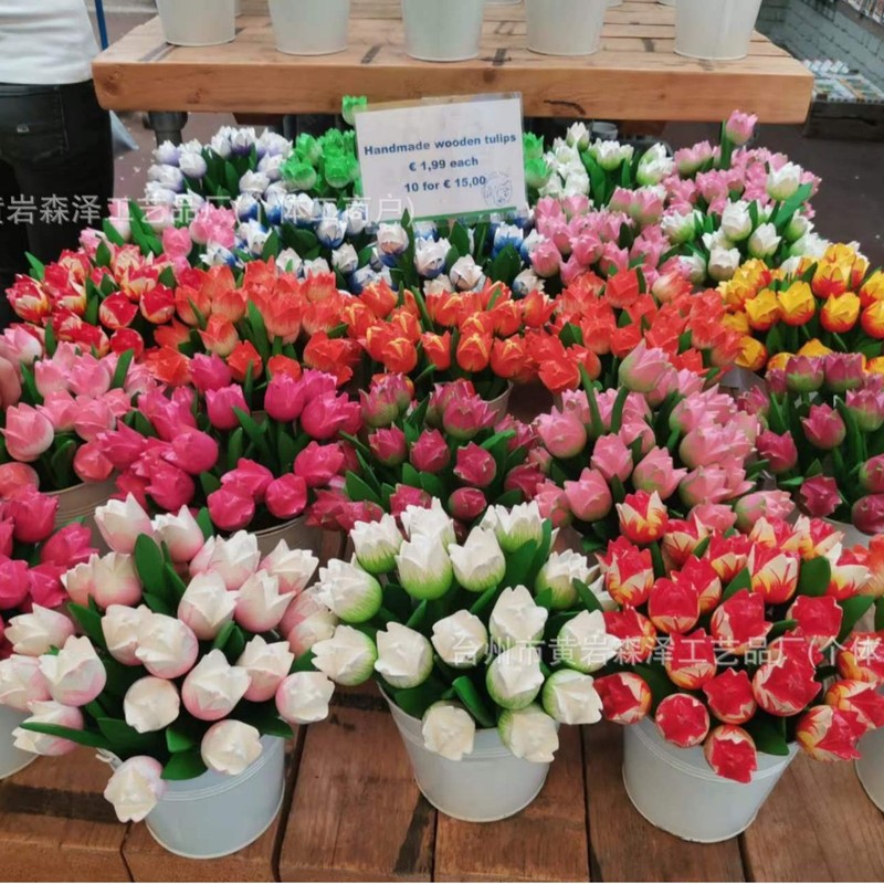 郁金香木质假花仿真花摆设卧室客厅插花拍照道具装饰餐桌摆件花束|undefined