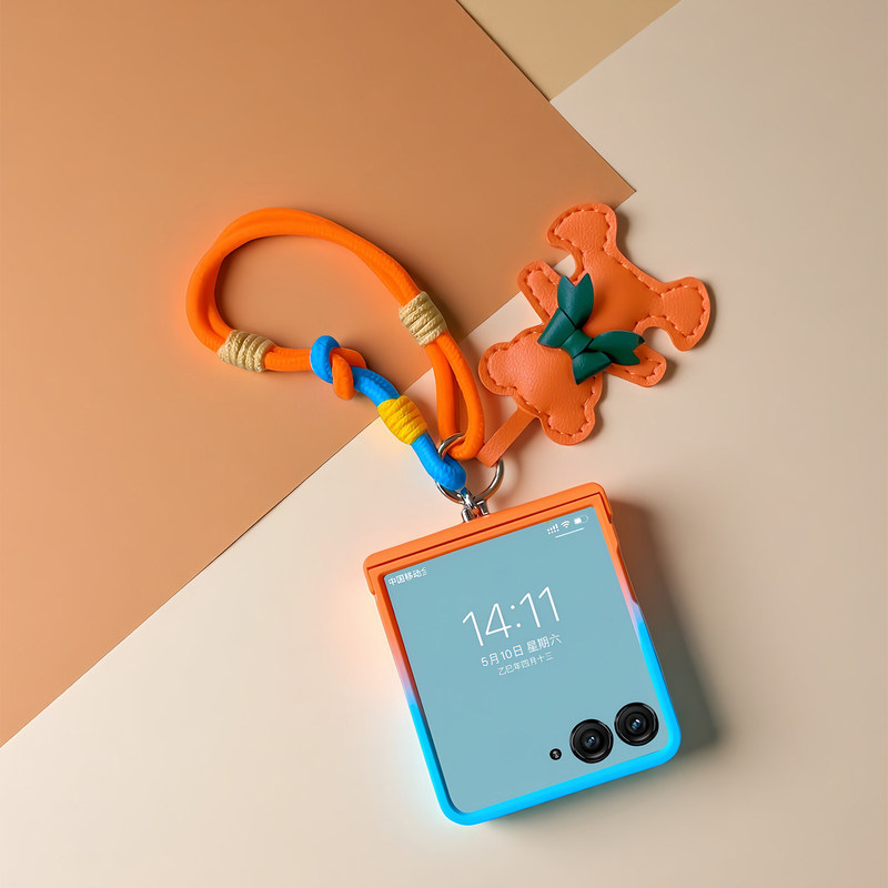Cartoon bear gradient orange-blue case suitable for Samsung ZFlip 20% off foldable phone, ZFlip7 middle-axis hinge protective cover
