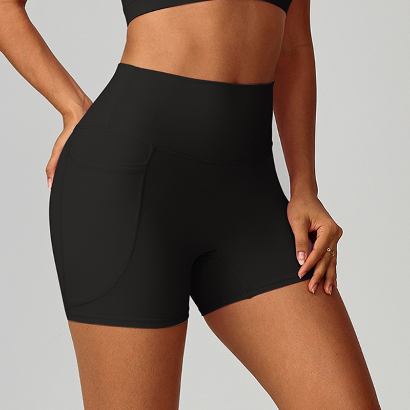 Verano secado rápido desnudo sensación deportivo pantalones cortos de cintura alta correa de pantalones de calzado de bolsillo transpirable pantalones de ejercicio 6425