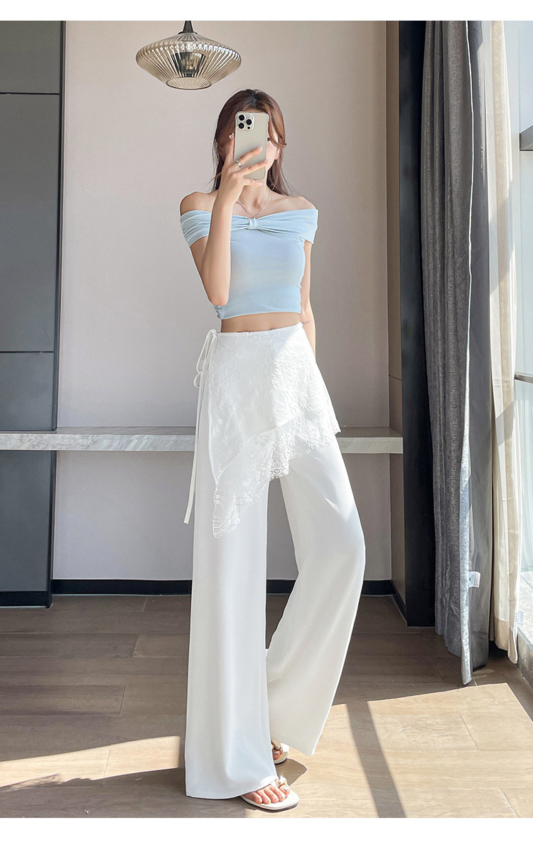 Quần culottes nữ ống rộng cạp cao ren eo phong cách Hàn Quốc — màu đen chi tiết 26