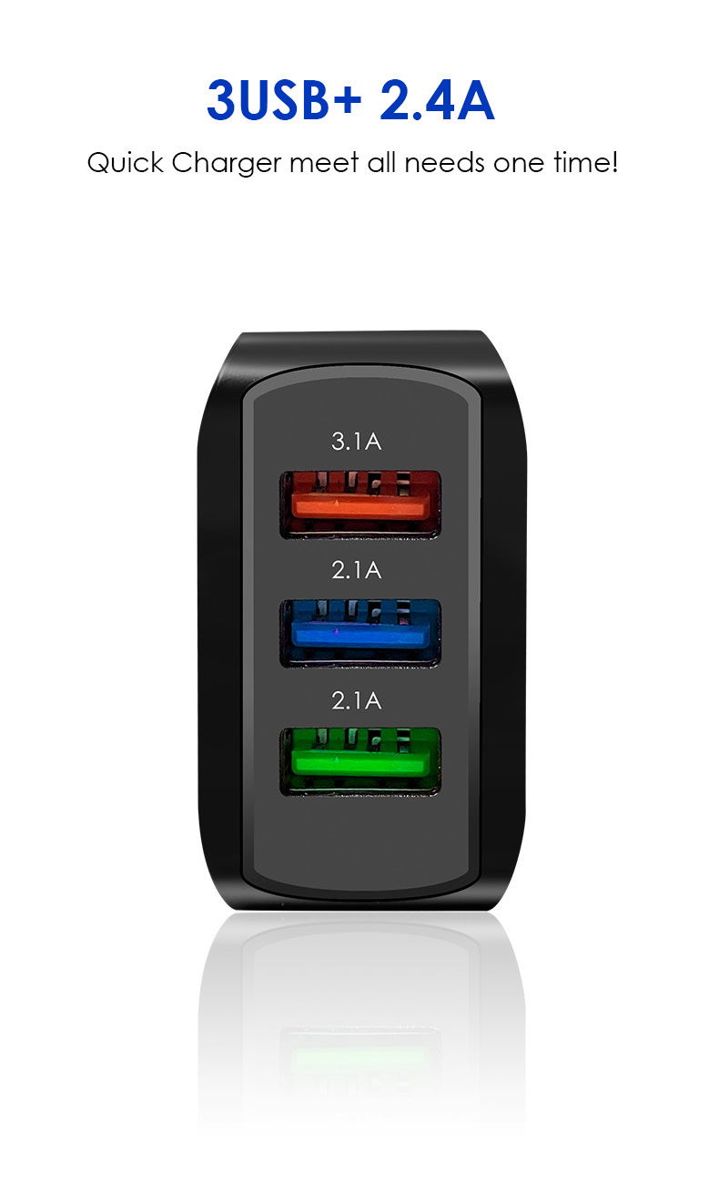 Cargador de teléfono móvil 2,4 A, carga rápida, carga directa, adaptador de corriente de múltiples puertos USB_voghion.com