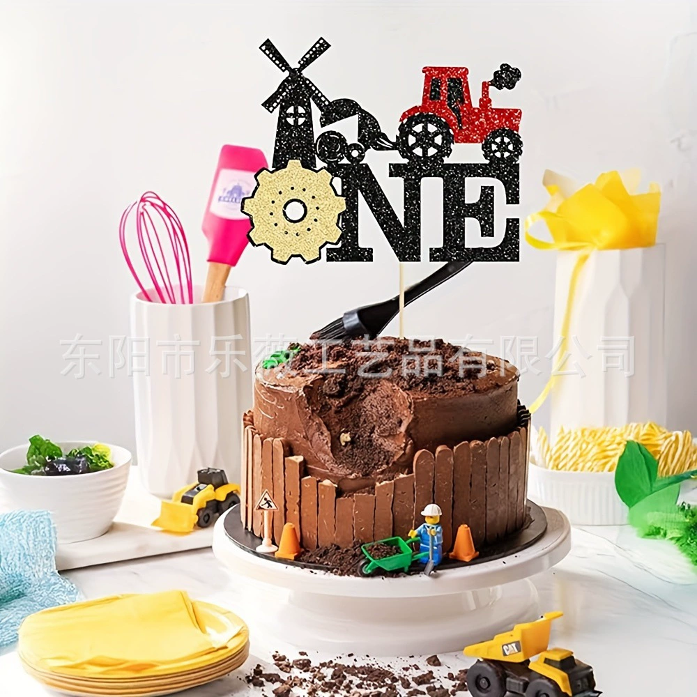 Gender reveal cake decoration 1/2way to one baking cake flag insert insert sign dessert table setting