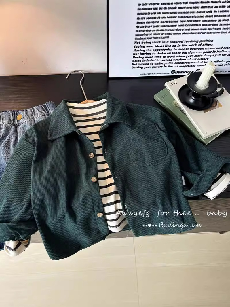 Nuevo tipo de abrigo, temperamento suelto, nuevos productos, camisas de hombres, camisas de niñas, camisas a rayas, camisas de mangas largas para niños