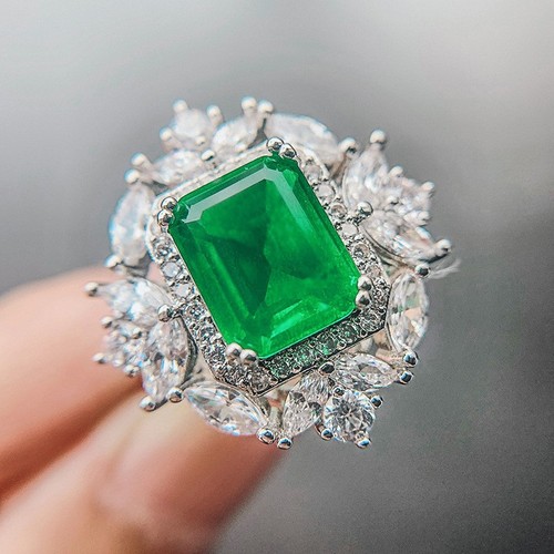 Zhuang Shengsheng Jewelry Foreign Trade Simulation Emerald Gemstone Retro Earrings Rings Pendant Gift Set 10*14 