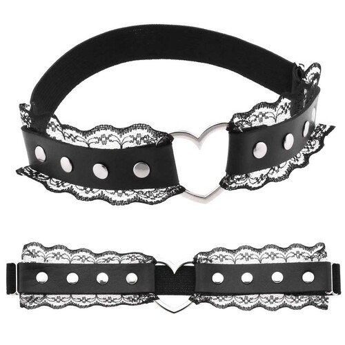 European and American non-mainstream trendy peach heart hole lace mesh lace leg ring leg belt personalized internet celebrity performance garter belt