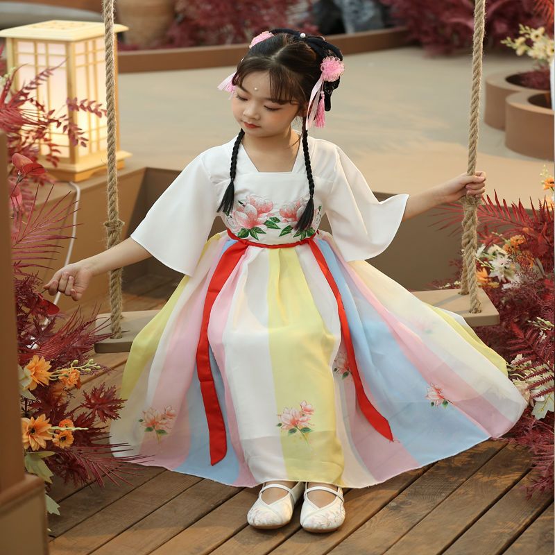 Children's Hanfu Stylish Original Ancient Costume Short Chinese Style Princess Performance Outfit Full Set Tang Dynasty Thin Dress