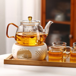 Fruit Flower Teapot Set Afternoon Tea Glass Tea Set Household Tea Warmer Candle Heating Base Candle Holder Tea Stove