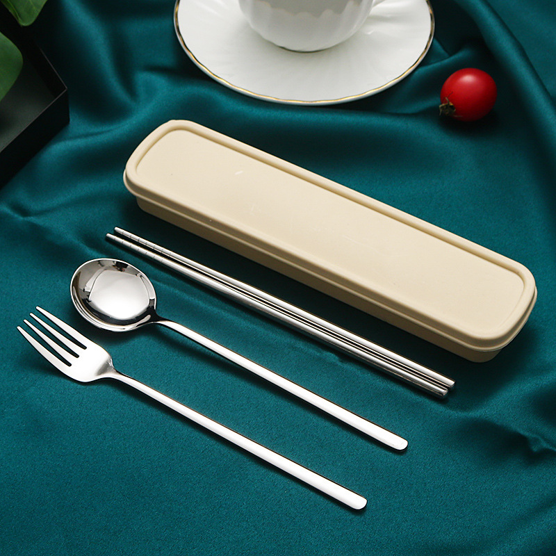 304 vajilla portátil de acero inoxidable cuchara coreana Tenedor palillos conjunto de tres piezas estudiante traje de viaje al aire libre logo imprimible
