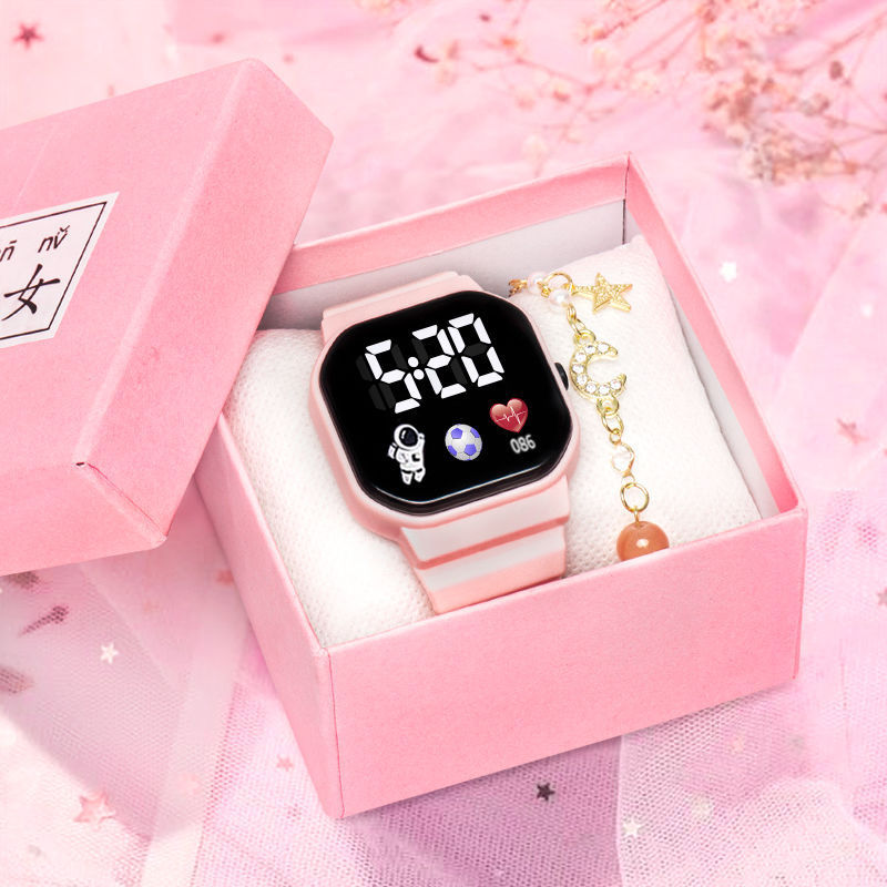 Children's Watch Women's Luminous Anti-fall Junior High School Primary School Students Only Look at Time High Color Value Cute Sports Electronic Watch for Men