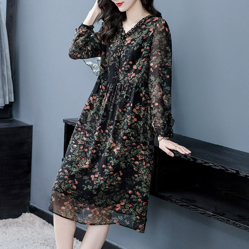 Одежда больших размеров для женщин среднего и пожилого возраста, летнее Новое пригородное темпераментное модное кружевное повседневное свободное платье с длинными рукавами