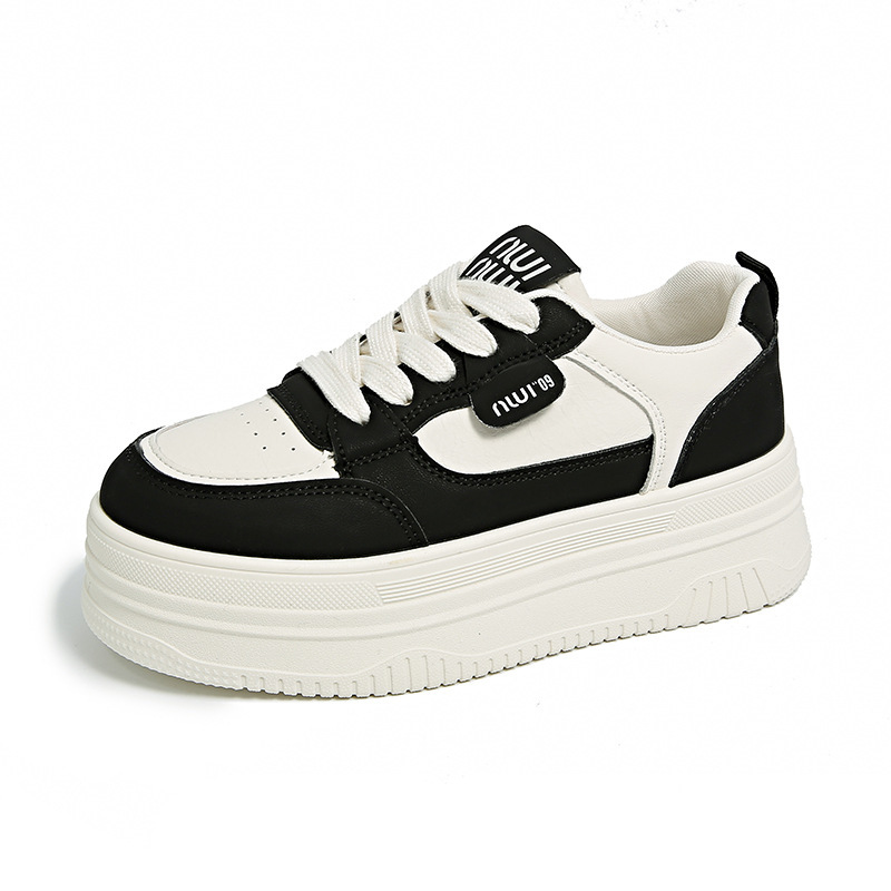 Muffin con suela gruesa zapatos blancos para mujeres 2025 nueva moda versátil cómodo ligero redondo correa zapatos de skate casuales