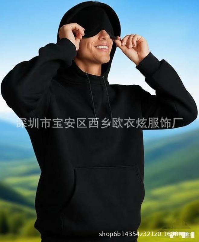 2025亚马逊欧美秋冬新款内置眼罩连帽衫纯色套头长袖卫衣|undefined