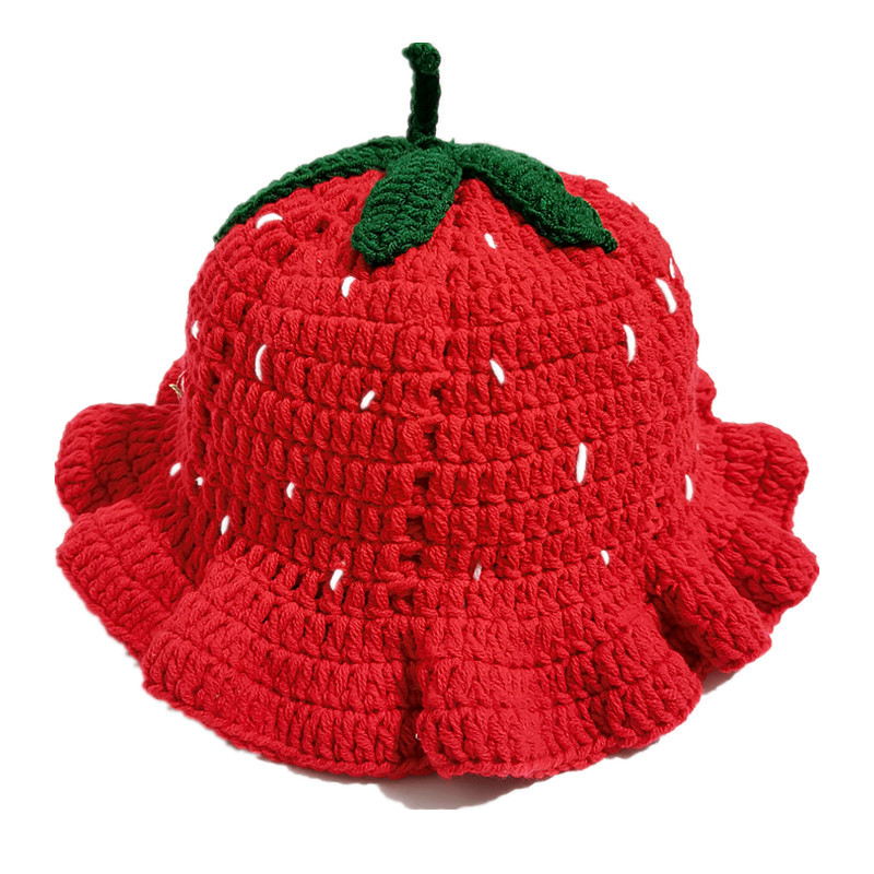 Maglia lavorata all'uncinetto fatta a mano transfrontaliera per donna, autunno e inverno, dolce e carino pescatore di fragole con bordo arricciato_voghion.com