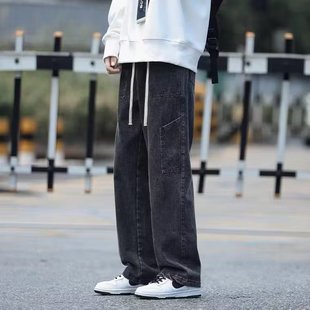 American Style Retro Tooling Jeans Men's Fashionable Brand High Street Straight Loose Large Size Spring Wide Leg Pants 2023 New