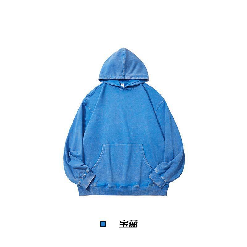 350g水洗做旧连帽纯棉卫衣定制LOGO炒雪花潮流男女秋冬款宽松蜡染|undefined