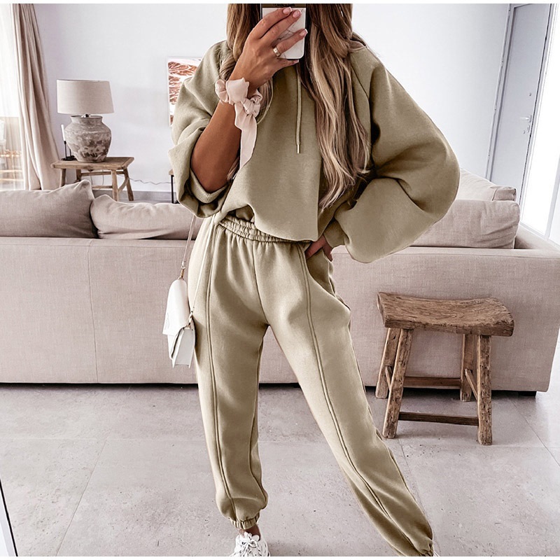 Solid Color Pattern Winter, Autumn Season Women's Gender Women's Casual Solid Color Cotton Blend Spandex Contrast Binding Pants Sets