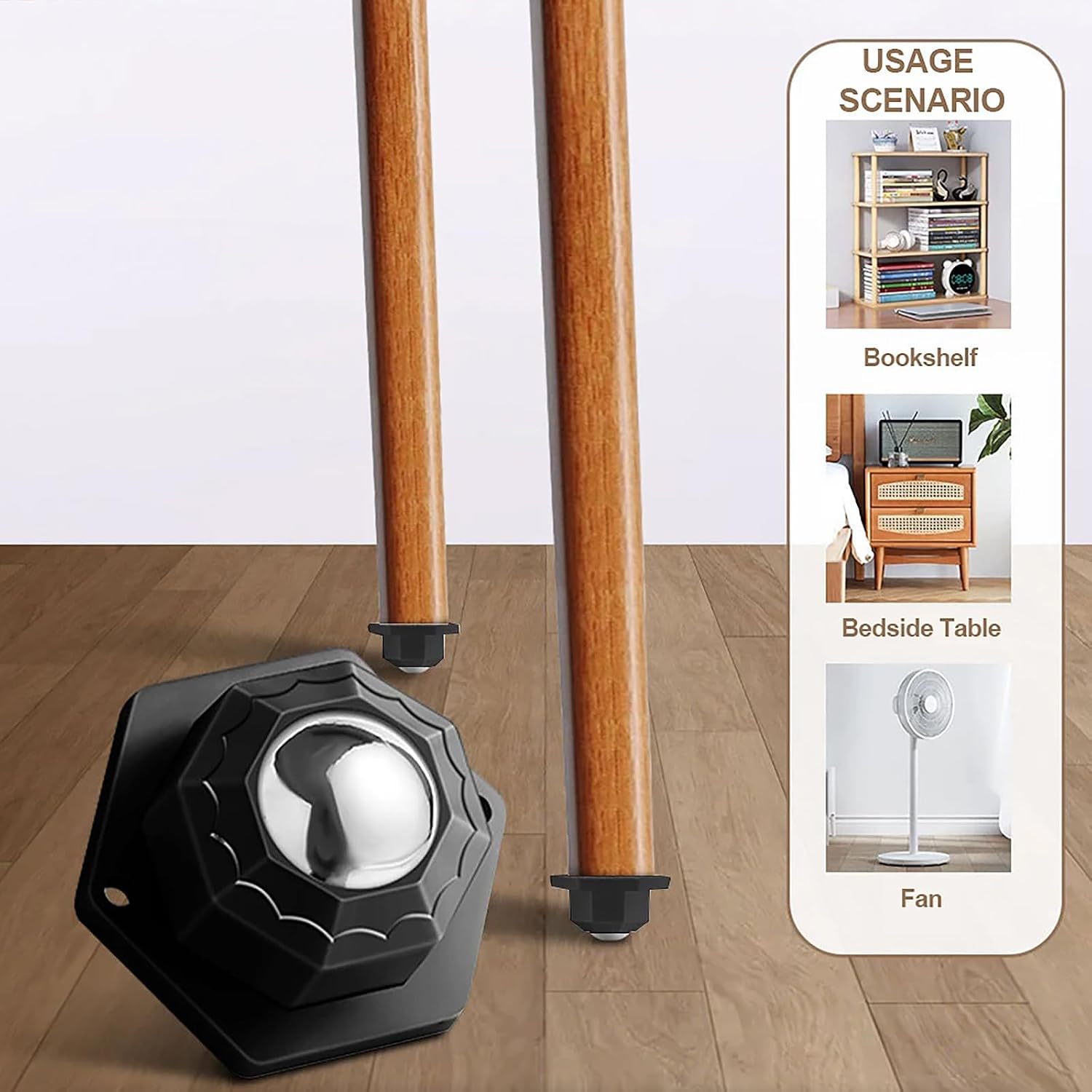 Silent adhesive swivel casters with single ball bearing base, wheels, casters, ball bearing base for furniture, movable coffee table tray
