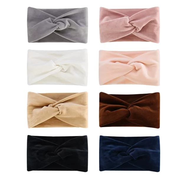 Gold Velvet elastic fashion European and American retro cross hair band fabric sports yoga sweat-proof headband hair accessories for women