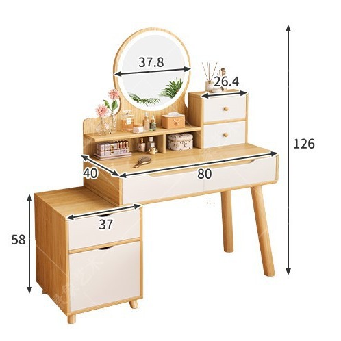 Mesa de tocador, gabinete lateral del dormitorio moderno, mesa de maquillaje integrada de piernas de madera sólida, mesa de maquillaje de alquiler con armario, nueva mesa de maquillaje china