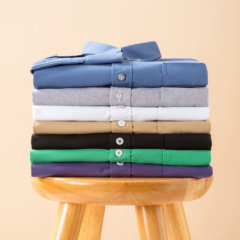 Весенний и осенний хлопок сплошной цвет мужская рубашка с длинными рукавами