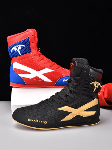Cross-border red boxing shoes for men, high-top fighting training shoes, wrestling shoes, wrestling boots, long boots, boxing shoes for women and men