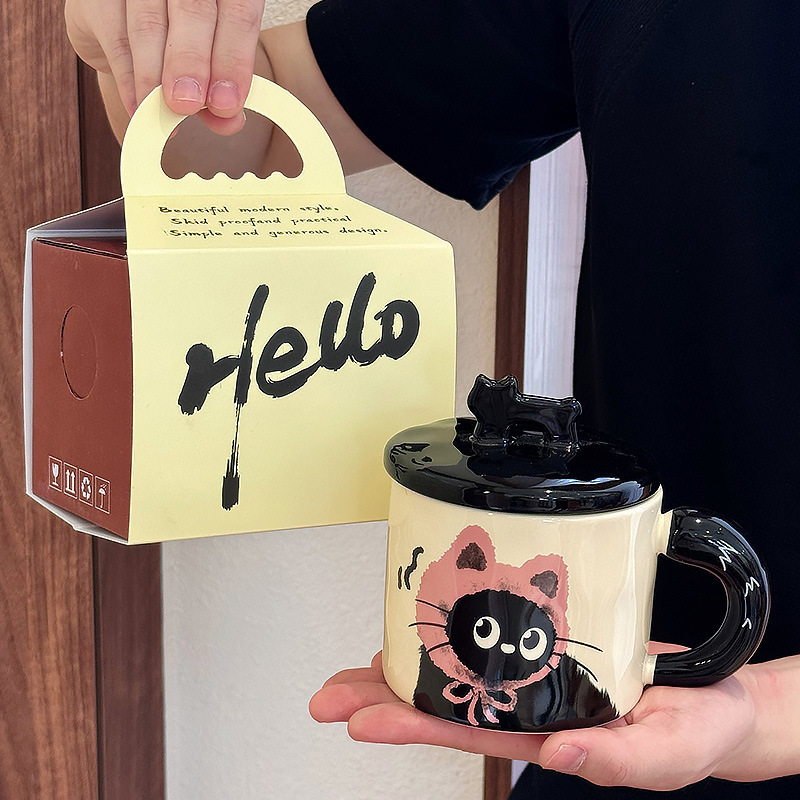 かわいい猫カップオフィスマグ蓋付きウォーターカップセラミックカップルギフトギフトボックス誕生日ギフト|undefined