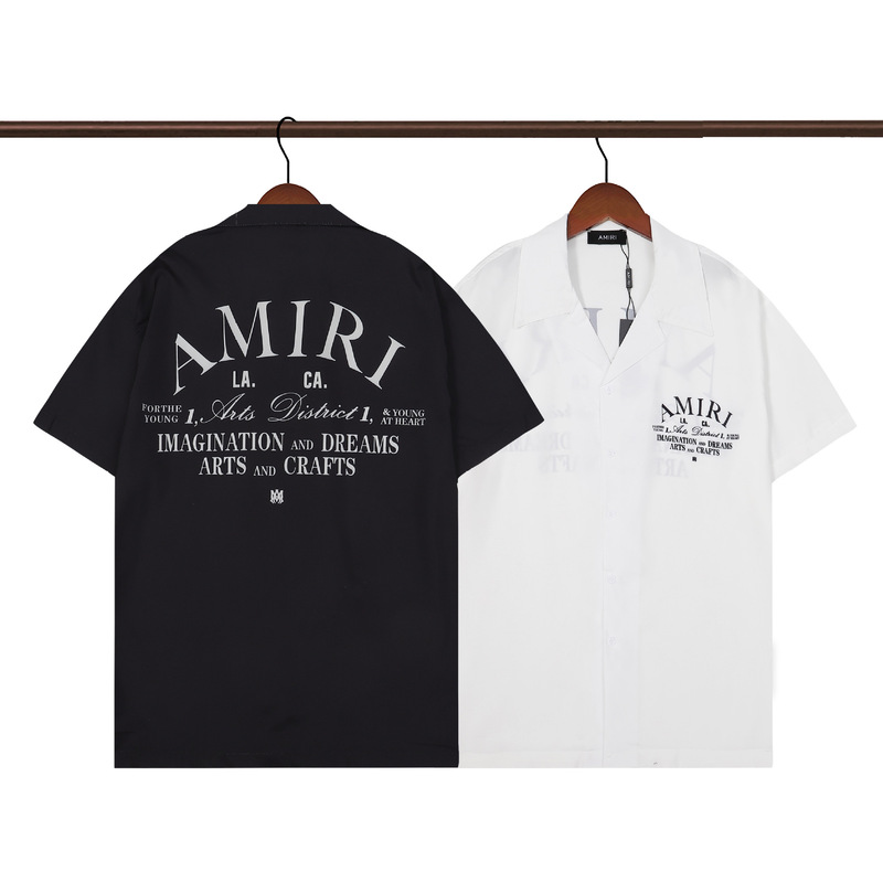 Men's Short-Sleeved Shirt Summer New Amiri Classic Letter Print Casual Shirt Men's Lapel Cardigan Lining t