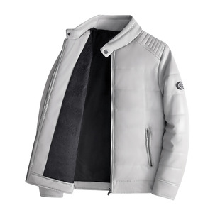 2025 Fashion Niche New Warm Pu Leather Men's Stand Collar Trendy Fashion Slim Jacket Leather Outfit Autumn and Winter