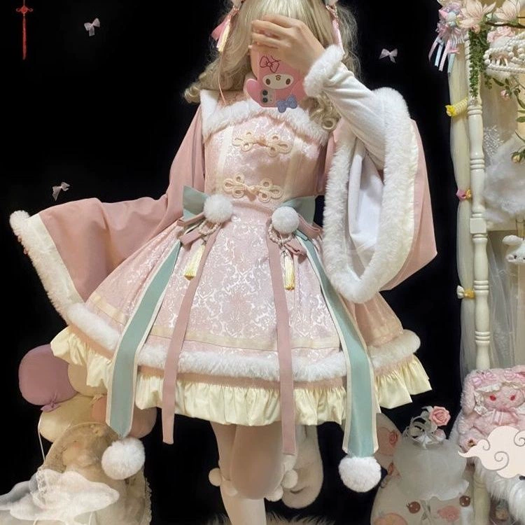 Summer dress, cute long-sleeve, Lolita style, increased thickness