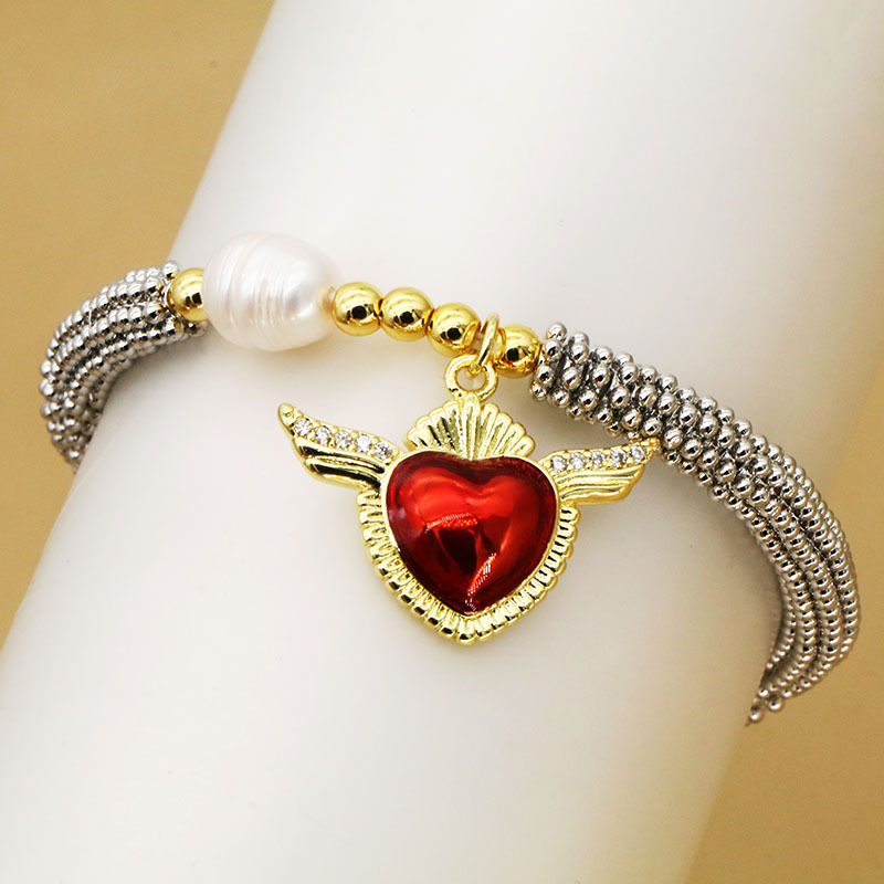 Copper Pendant Material Bracelets Classification Vintage Style Classic Style Heart Shape Crown Copper Chain-free Beaded Bracelets Wholesale