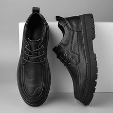 商务皮鞋男款2024时尚百搭软底防滑系带厚底增高休闲男鞋布洛克鞋