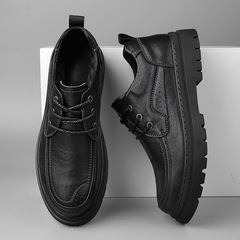 Men's Business Leather Shoes 2024 Fashion Versatile Soft Sole Anti-Slip Lacing Thick Heel Height Casual Brogues