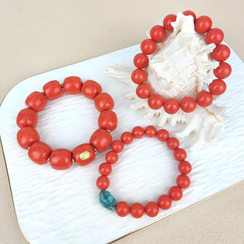 Cross-Border Female Crystal Bracelet Coral Sea Bamboo Bracelet Natural Crystal Orange Crystal Single Circle Male Turquoise New Product